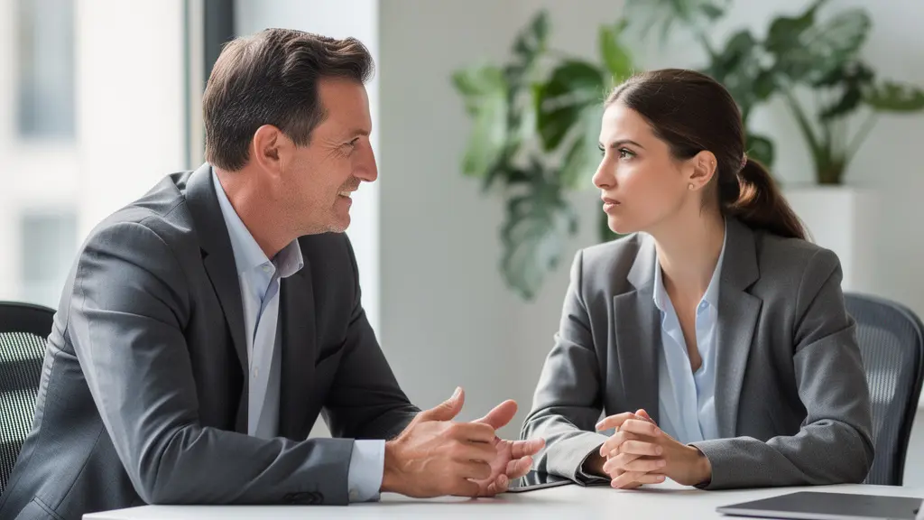 Courtier en crédit immobilier expliquant une simulation à un client